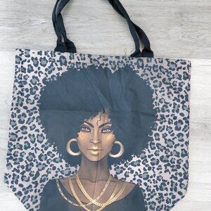 Leopard Pattern Tote Bag| African America Women Portrait| Large Shoulder